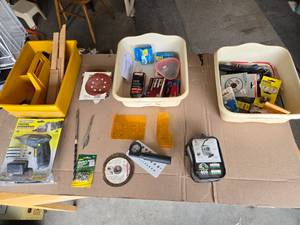 lot 41 image: Variety of Misc. Tools and Garage Items - Tool Tote, Screwdriver, 12V Tire Inflator and More
