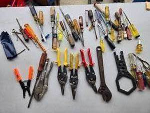 lot 49 image: Large Lot of Tools - Screwdrivers, Diamond Adjustable Wrench, Snips, Vice Grips and More