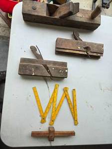 lot 64 image: Old Wood Block Planes, Scribe and Folding Ruler