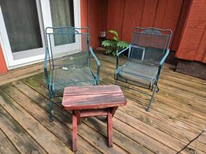 lot 96 image: Two Metal Patio Chairs and Small Wooden Table