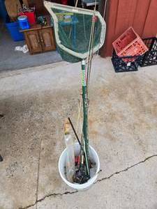 lot 110 image: Fishing Rods, Net, Pail