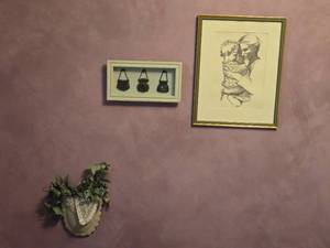 lot 164 image: Wall Decor, Shadow Box of Little Purses, Mother and Child Sketch