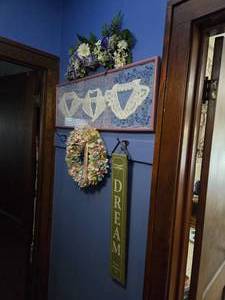 lot 167 image: Wall Decor Faux Flower Arch, Lace Collars in a Frame