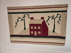 lot 170 image: House and Trees Folk Art 24x35 12