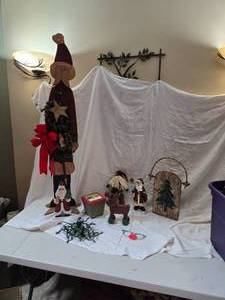 lot 242 image: Tall Wooden Santa, Other Santa Figures and Christmas and Winter Decor