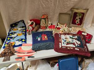 lot 248 image: Santa Coffee Cups, Christmas Pillows and Other Christmas Decor
