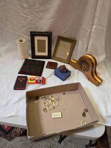 lot 286 image: Small Piece Petrified Wood, Clock and Other Small Items