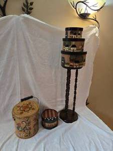 lot 301 image: Nesting Round Boxes, Candle Stand and More