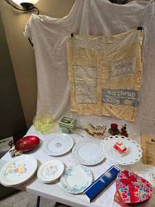 lot 318 image: Decorative Plates, Northrup King Seed Bag and More
