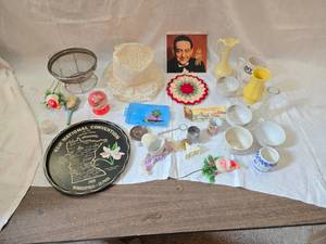 lot 322 image: Vintage Knick Knacks, Flower Vases, 1959 American Legion Convention Serving Tray and More