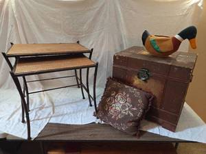 lot 331 image: Nesting Tables and Wooden Chest Box