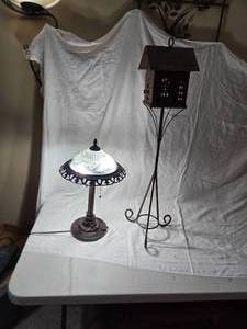 lot 370 image: Lamp and Decorative House On Stand