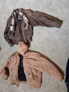 lot 373 image: Lot of 2 Coats Both Size Large - One is Brown Leather