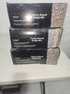 lot 10 image: 37 Sheets (0.96sqftsheet) Penny Round Grigio Mix Mosaic Tile