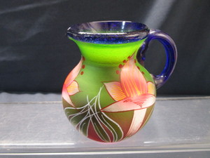 Unique Pitcher, Glass, Hand Painted