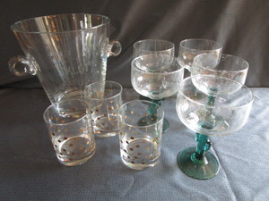 Cacti Stemmed & Dotted Glasses, Ice Bucket