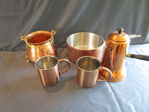 Copper Bucket, Server, Kettle, Mugs
