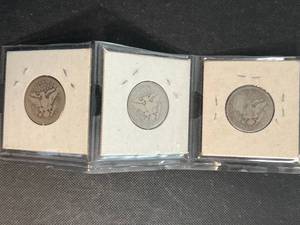 3 US BARBER QUARTERS 1907-S 1908 1912