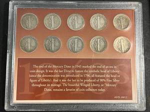 1940s THE GOLDEN YEARS OF THE MERCURY DIMES 10 COIN SET
