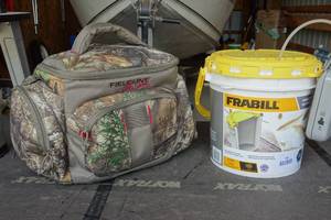 lot 234 image: Frabill Insulated Bait Bubbler with Tackle Box and Hand Warmers