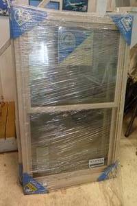 lot 2 image: 2 Wenco Pocket Replacement Vinyl Double Hung Windows 34x53.75 Almond