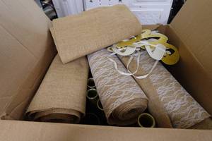 lot 174 image: Assorted Party Dcor -Table Runners, Paper Placemats, Vases