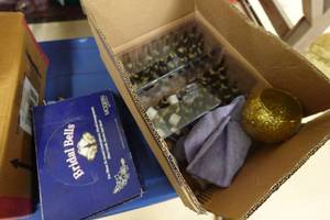 lot 175 image: Assorted Wedding Dcor -Bridal Bells, Glitter, Candles, Novelty Champagne Bottles