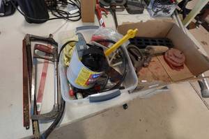lot 97 image: Assorted Tools -Saws, Drill Bits, Hose Nozzle