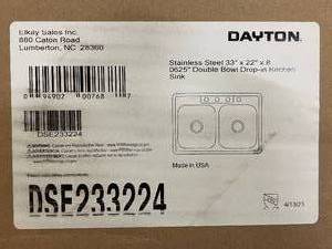 lot 3 image: Dayton Stainless Steel 33 x 22 Double Bowl Drop-in Kitchen Sink