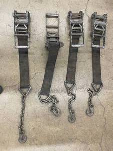 lot 7 image: Lot of 4 Heavy-Duty Ratchet Straps with Chain Hooks