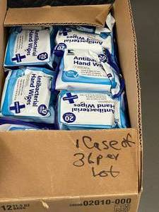lot 12 image: Lot of 36 Packs Living Concepts Antibacterial Hand Wipes - 20 Wipes per Pack