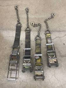 lot 54 image: Lot of 4 Heavy-Duty Ratchet Tie Down Straps with Chains