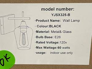 lot 98 image: Wall Lamp YJSX325-B Metal & Glass Black