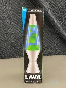 lot 153 image: Classic 14.5-Inch Lava Lamp with Green Lava in Blue Liquid by Schylling