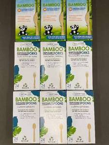 lot 227 image: Lot of 9 NatureZway Bamboo Disposable Utensils - Knives, Forks, Spoons