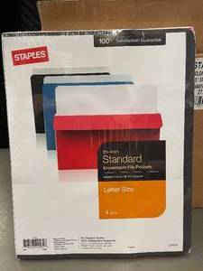 lot 86 image: Staples Colored File Pockets 3.5-inch Expansion Letter Size 4pack, 5 Packs