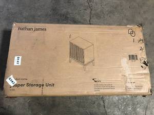 lot 24 image: Nathan James Jasper 31 in. Warm Pine Modern Wood Sideboard Accent Storage Cabinet with Doors, for Kitchen, Living or Dining Room customer return review pictures