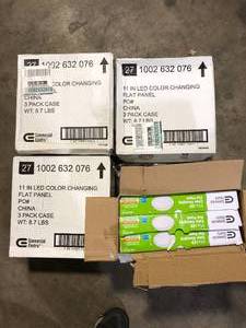 lot 40 image: Lot of 4 cases Commercial Electric 11 in. 12.5-Watt Dimmable White Integrated LED Edge-Lit Round Flat Panel Flush Mount Ceiling Light Color Changing (3xcase) Not used