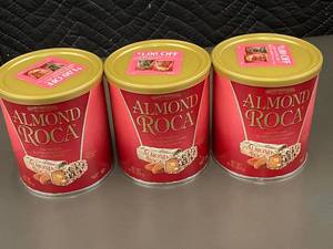 Lot of 3 Almond Roca Buttercrunch Toffee with Almonds 10oz Tins