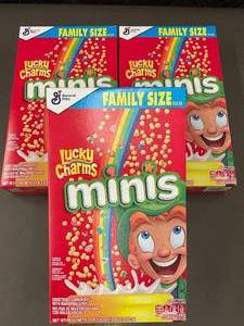 Lot of 3 Family Size Lucky Charms Minis Cereal - 18.6 oz