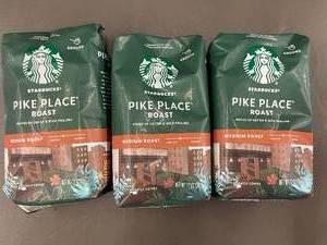Lot of 3 Starbucks Pike Place Ground Coffee 12oz Packs