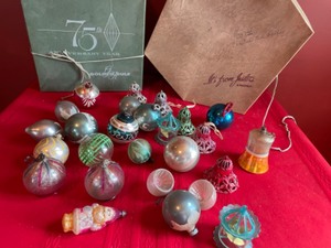 lot 88 image: Holiday Decorations with Vintage Hat Boxes for Storage