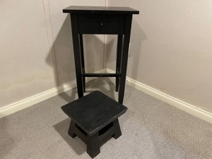 lot 64 image: Fun Stool & Black Assembled Stand with Drawer