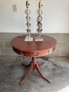 lot 47 image: Mersmen Round Table with 2 Crystal Ball Lamps