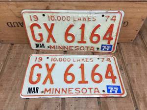 lot 64 image: Vintage Pair 1974 MN License Plates