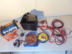 Mixed Lot of Jumper Cables, Battery Charger and Battery Storage