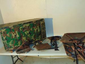 Camouflage FootlockerStorage Box with Tree Climbing Pegs and Deer Stands