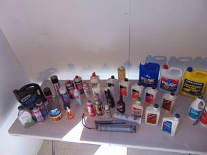Large Mixed Lot of Oils and Other GarageAuto Fluids and Sprays