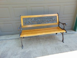 Patio Bench with Pheasants and Dogs Scene Backrest
