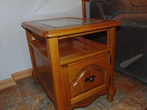 Oak End Table or Night Stand with Glass Top